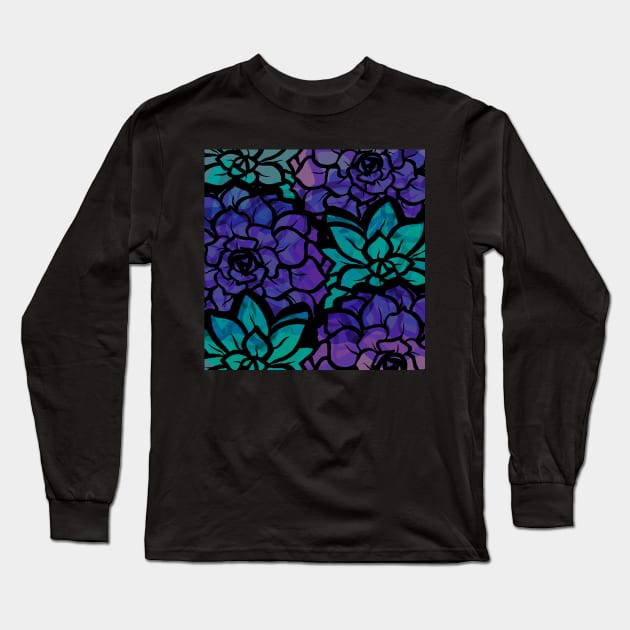 Purple and Teal Petal Punch - Digitally Illustrated Abstract Flower Pattern for Home Decor, Clothing Fabric, Curtains, Bedding, Pillows, Upholstery, Phone Cases and Stationary Long Sleeve T-Shirt by cherdoodles